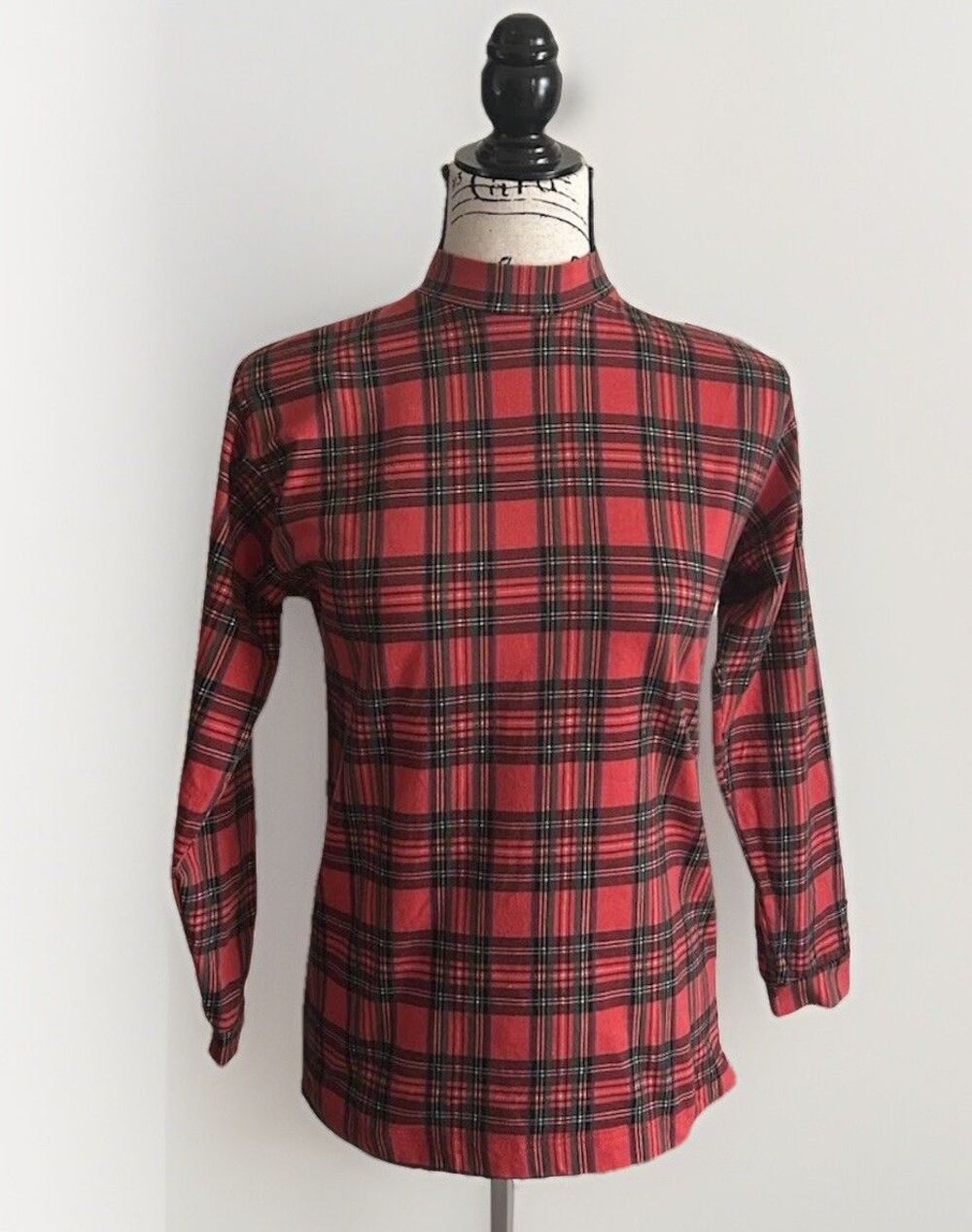 Vtg Copper Key Red Plaid Mock Neck long sleeve shirt